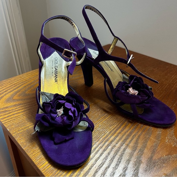Dolce Gabanna violet suede heels shoes with flowers size US 6 EU 36,5 - Picture 7 of 9